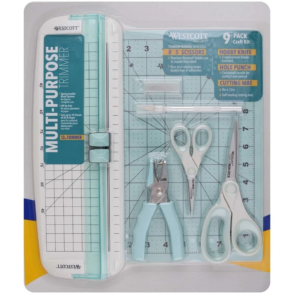 New Westcott Paper Crafting Set, Blue and White, 9 Piece Set